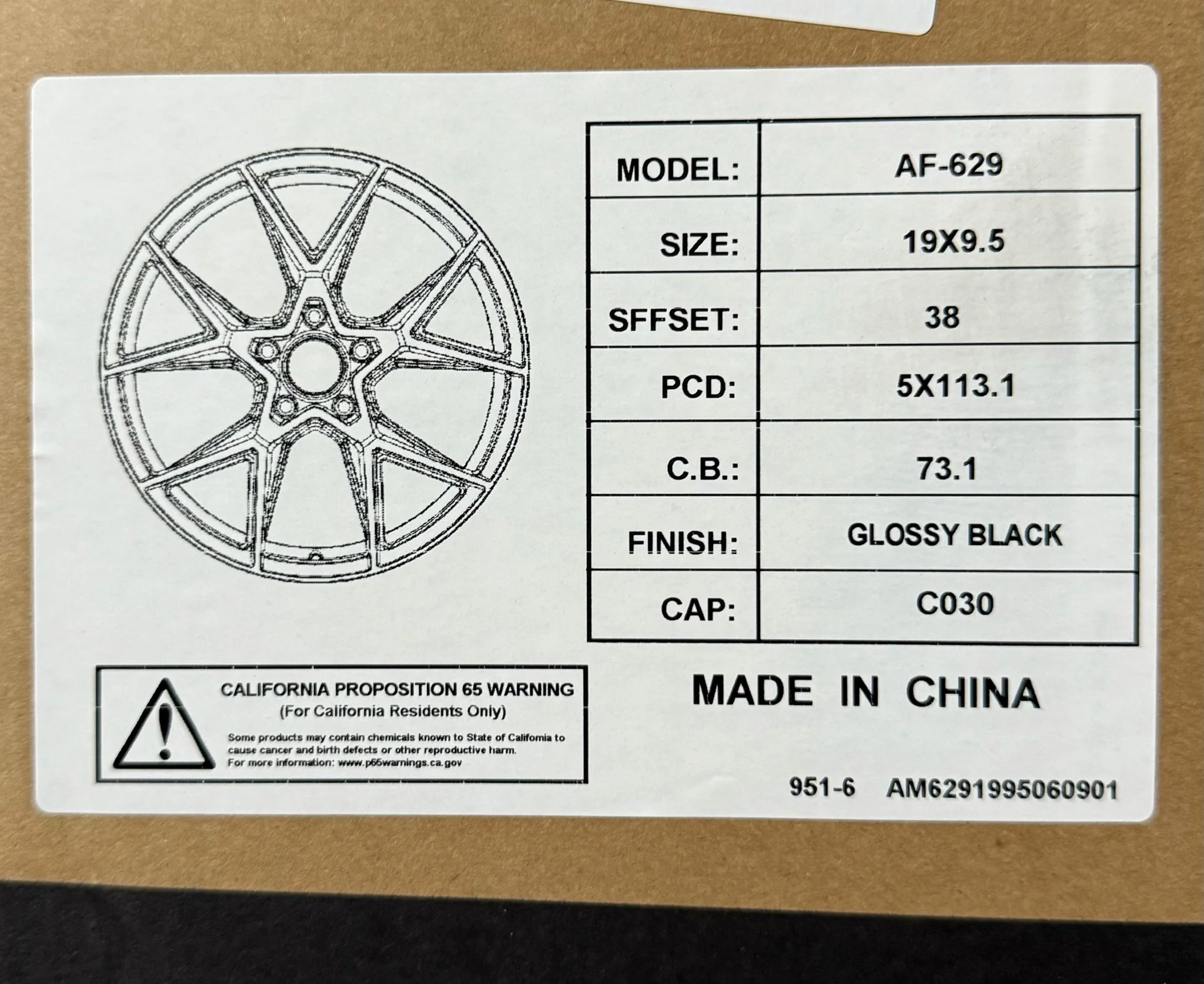 AF629 19x9.5 5x112 / 5x114.3 GLOSS BLACK - Image 3
