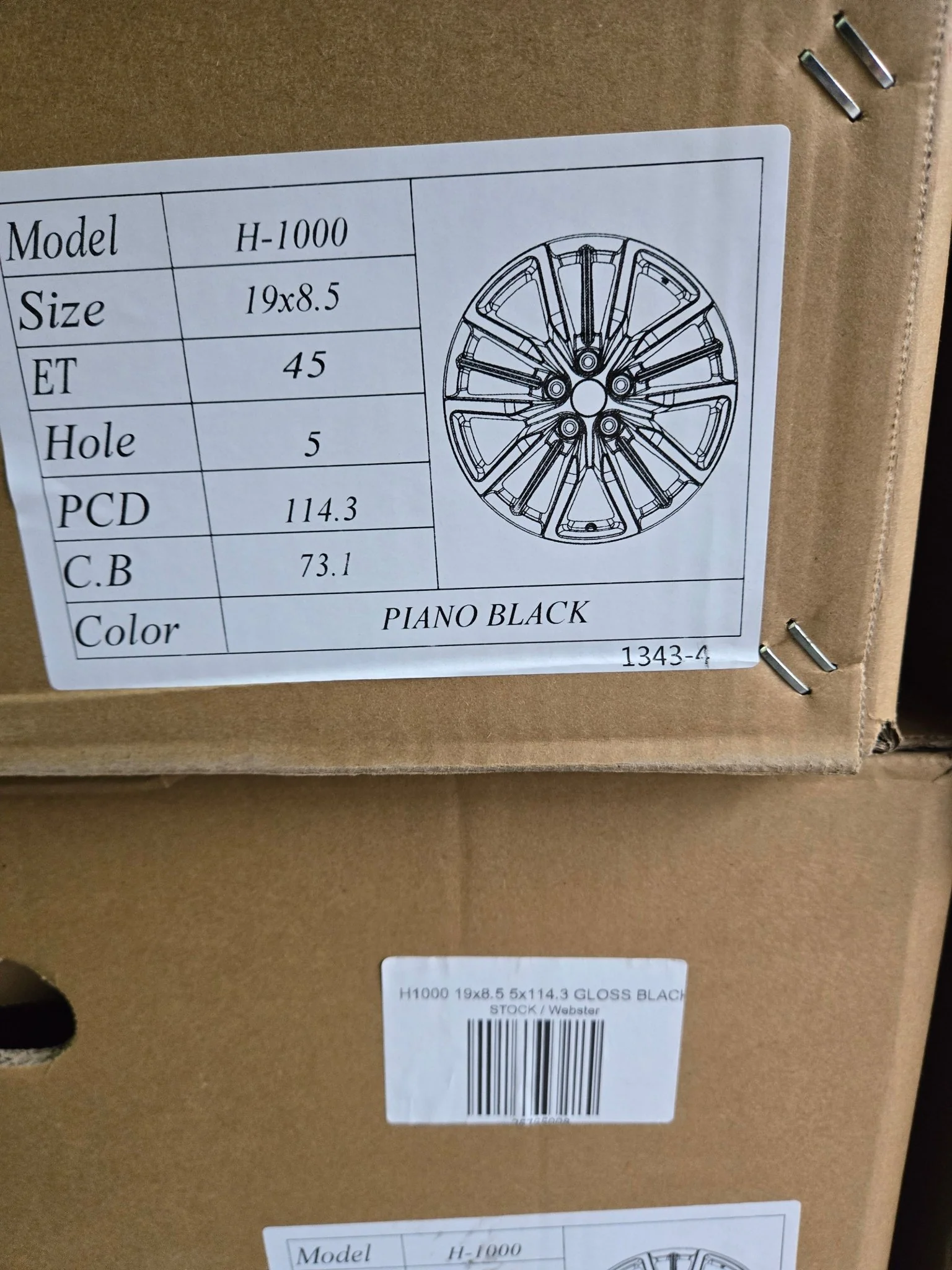 H1000 19x8.5 5x114.3 GLOSS BLACK - Image 2