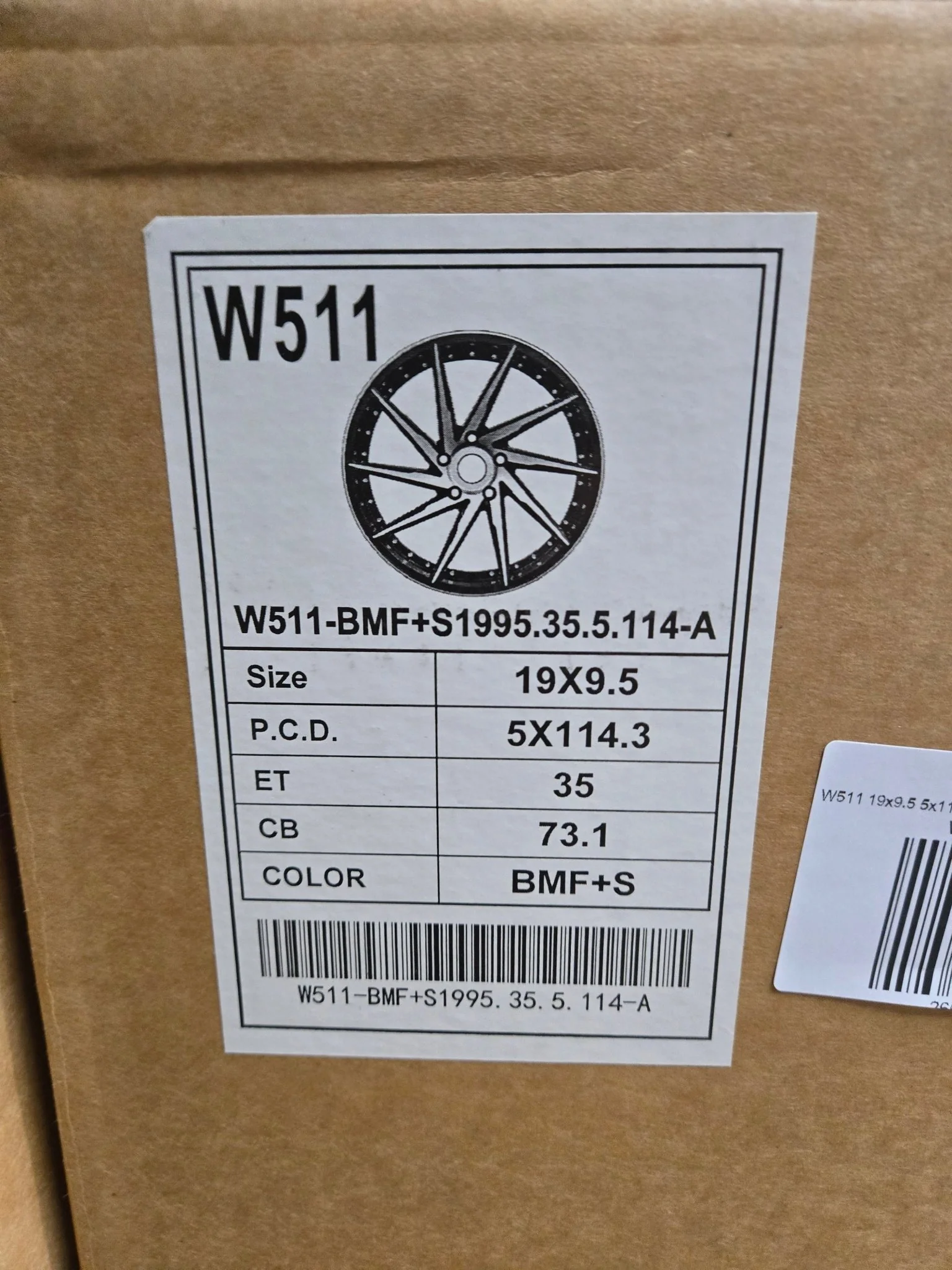 W511 19x9.5 5x114.3 GLOSS BLACK MACHINED FACE - Image 2